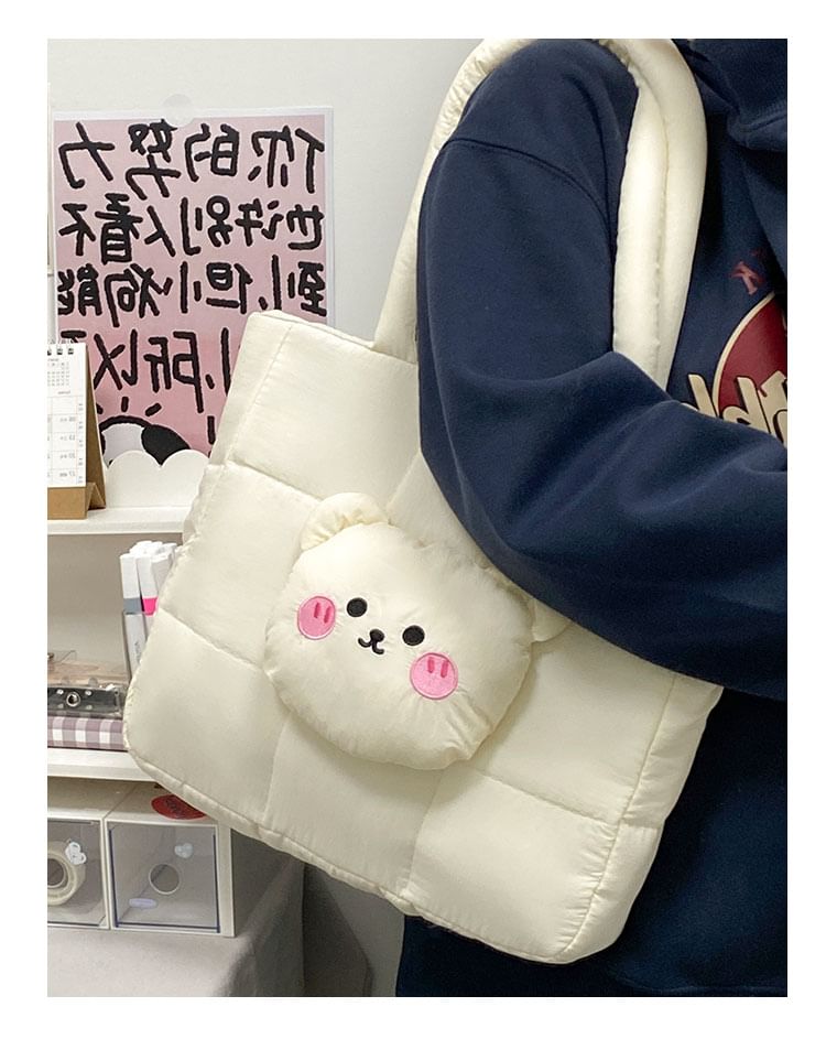 Nylon Applique Quilted Bag Bear Tote