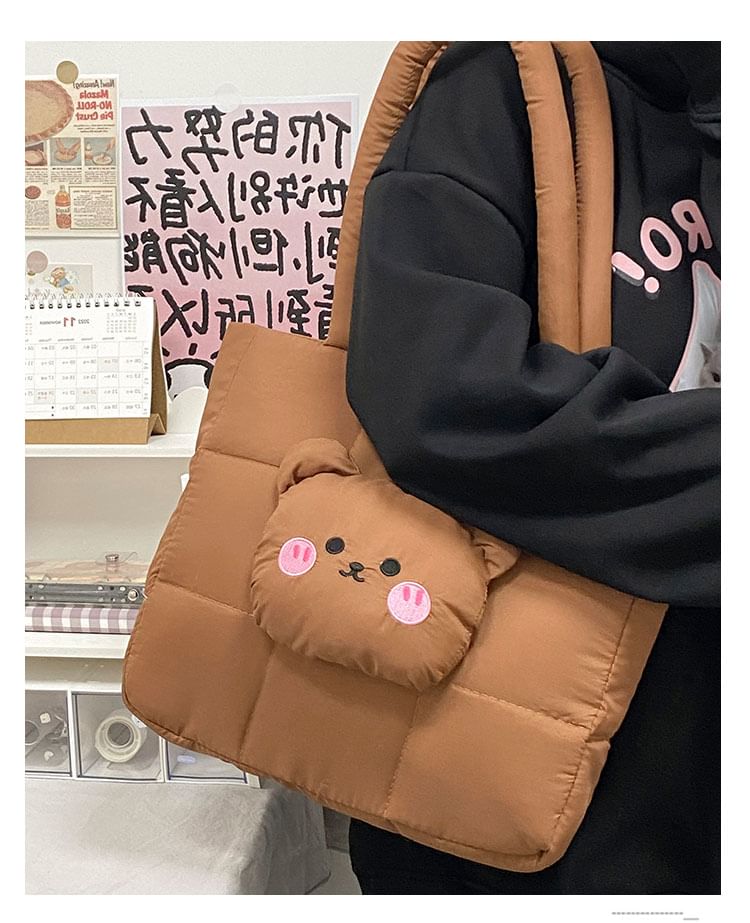 Nylon Applique Quilted Bag Bear Tote