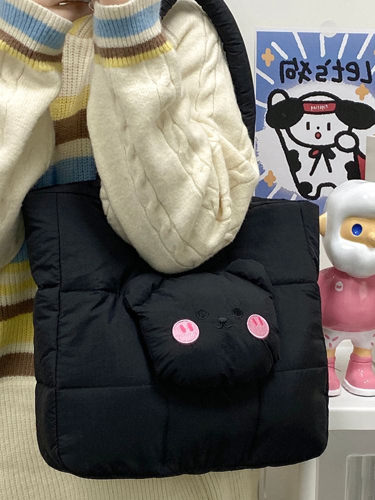 Nylon Applique Quilted Bag Bear Tote