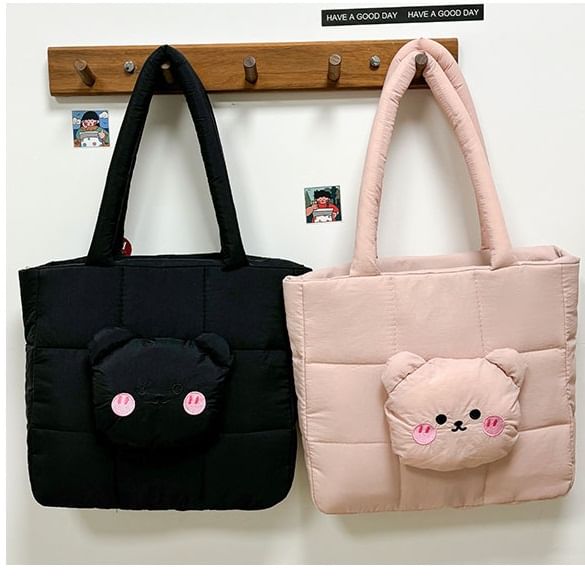 Nylon Applique Quilted Bag Bear Tote