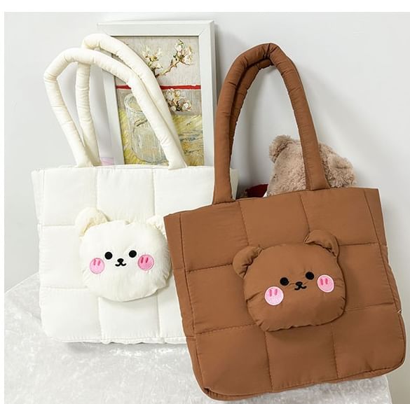 Nylon Applique Quilted Bag Bear Tote