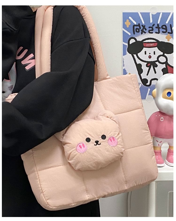 Nylon Applique Quilted Bag Bear Tote