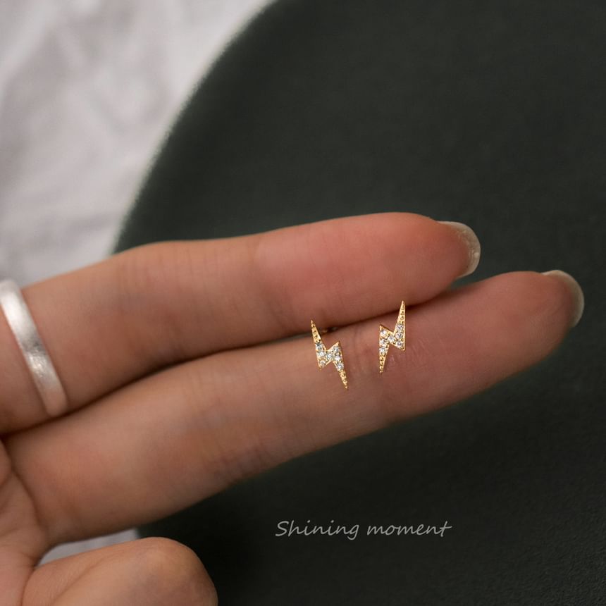 925 Sterling Silver Rhinestone Lightning Stud Earring