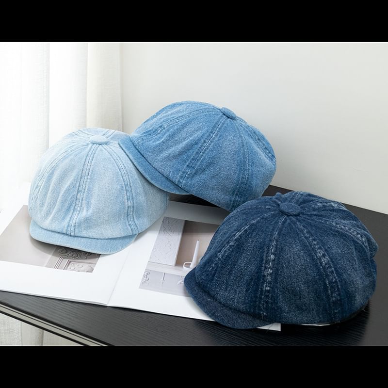Short Denim Cap Newsboy Brim