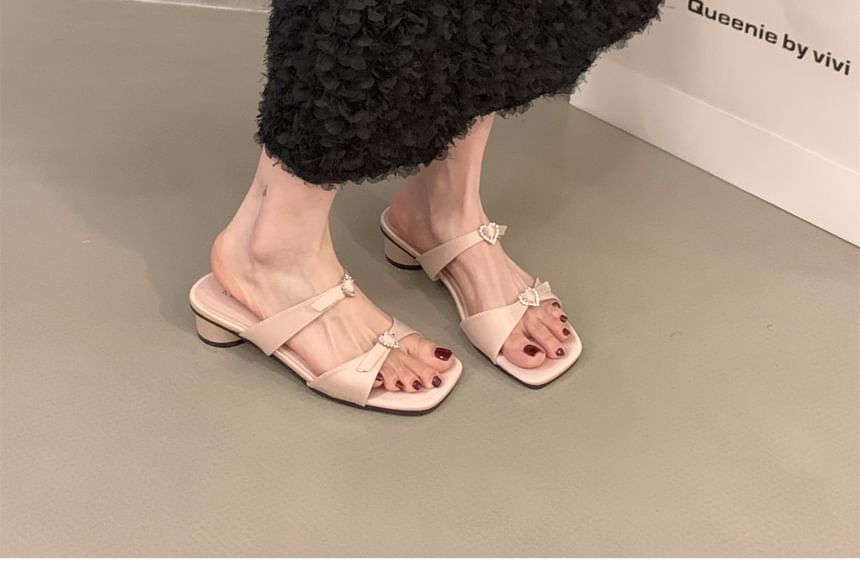 Square-Toe Low Heel Slide Sandals