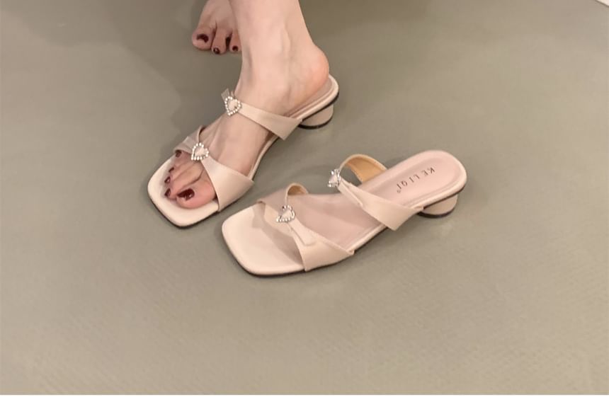 Square-Toe Low Heel Slide Sandals