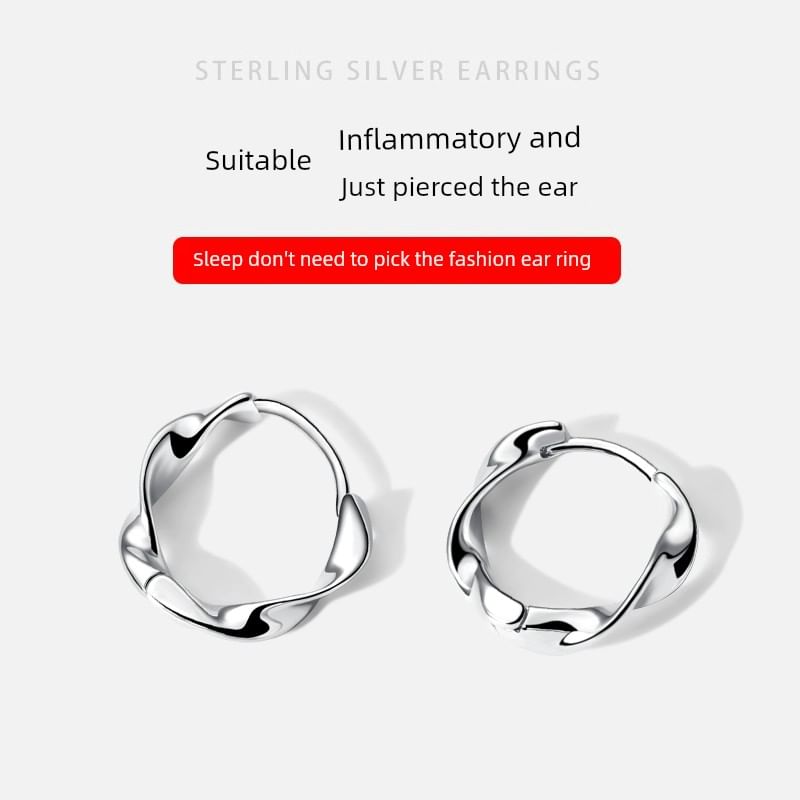 Sterling Wavy Earring Silver Hoop