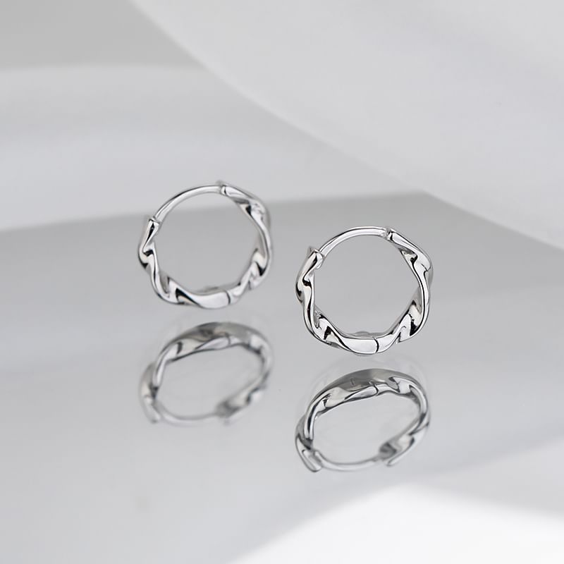 Sterling Wavy Earring Silver Hoop
