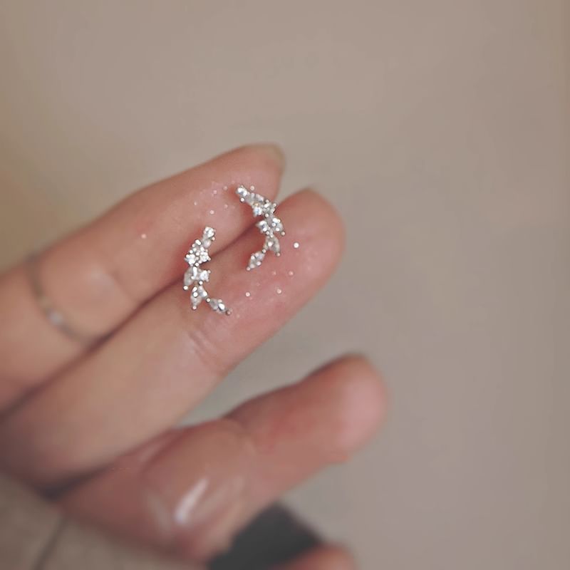 Ear Silver Stud Rhinestone Sterling