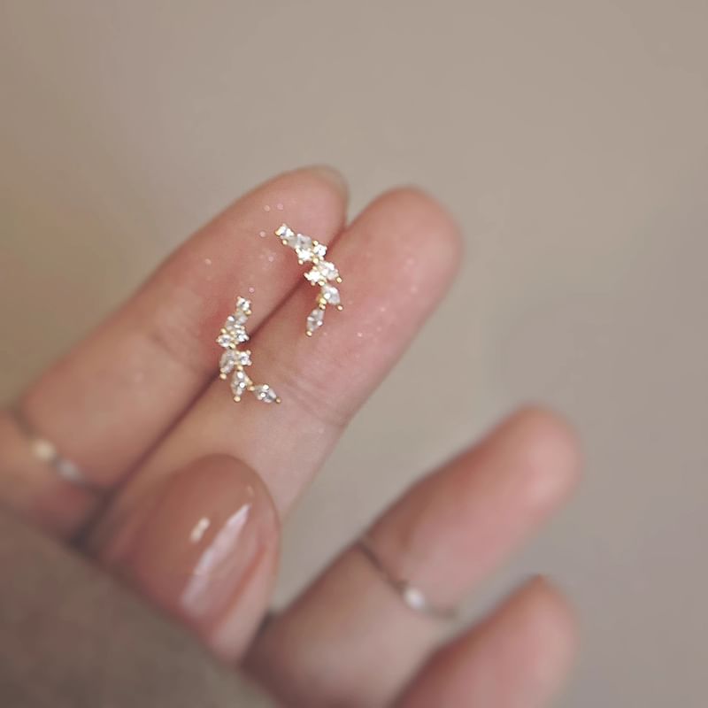 Ear Silver Stud Rhinestone Sterling