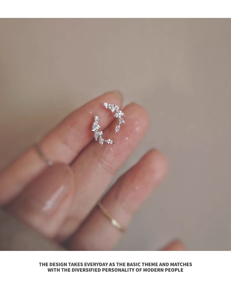 Ear Silver Stud Rhinestone Sterling