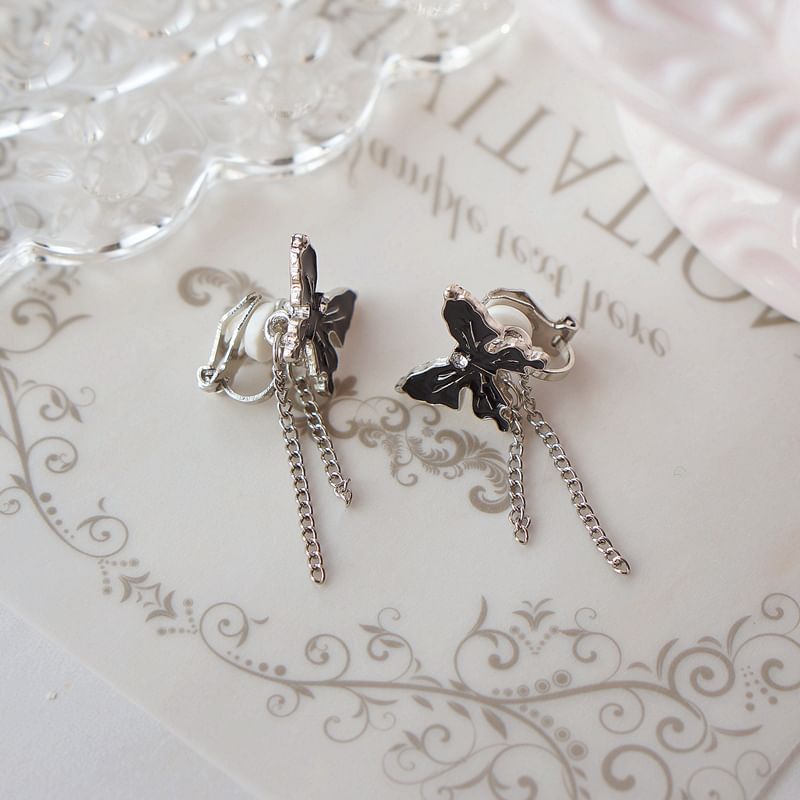 On Clip Enamel Drop Butterfly / Earring
