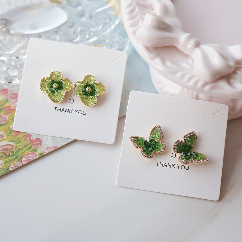Flower Clip On Butterfly Stud / Earring