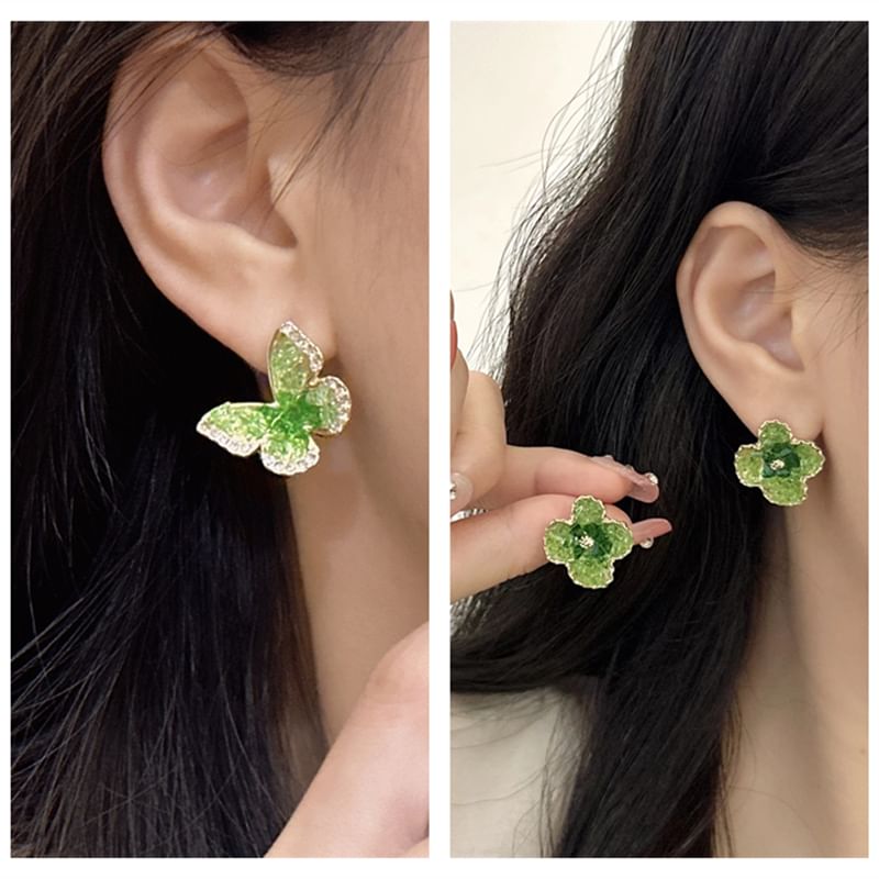 Flower Clip On Butterfly Stud / Earring