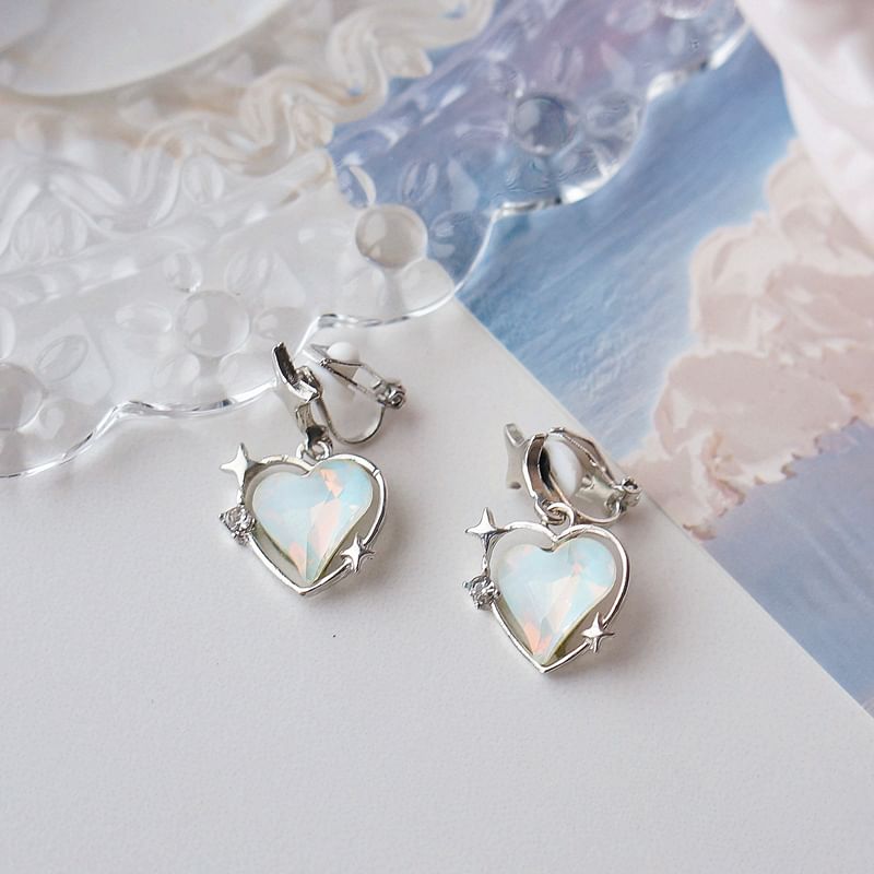 / Heart On Drop Earring Clip Star