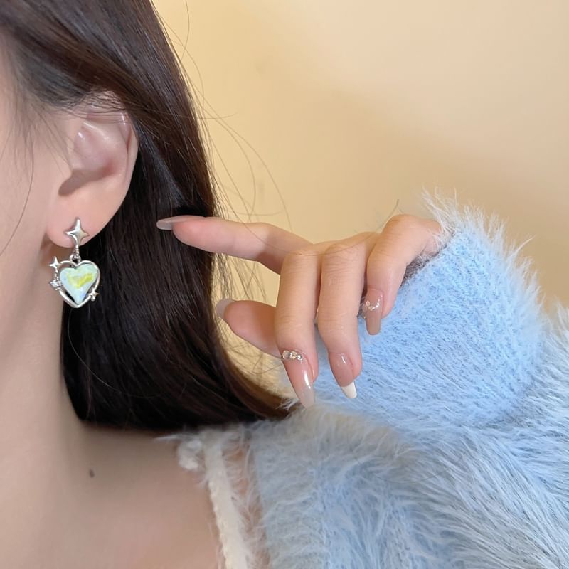 / Heart On Drop Earring Clip Star
