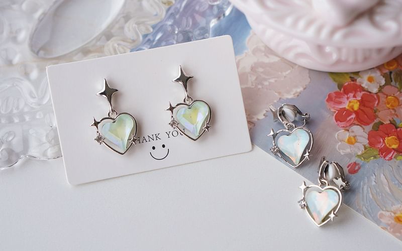 / Heart On Drop Earring Clip Star