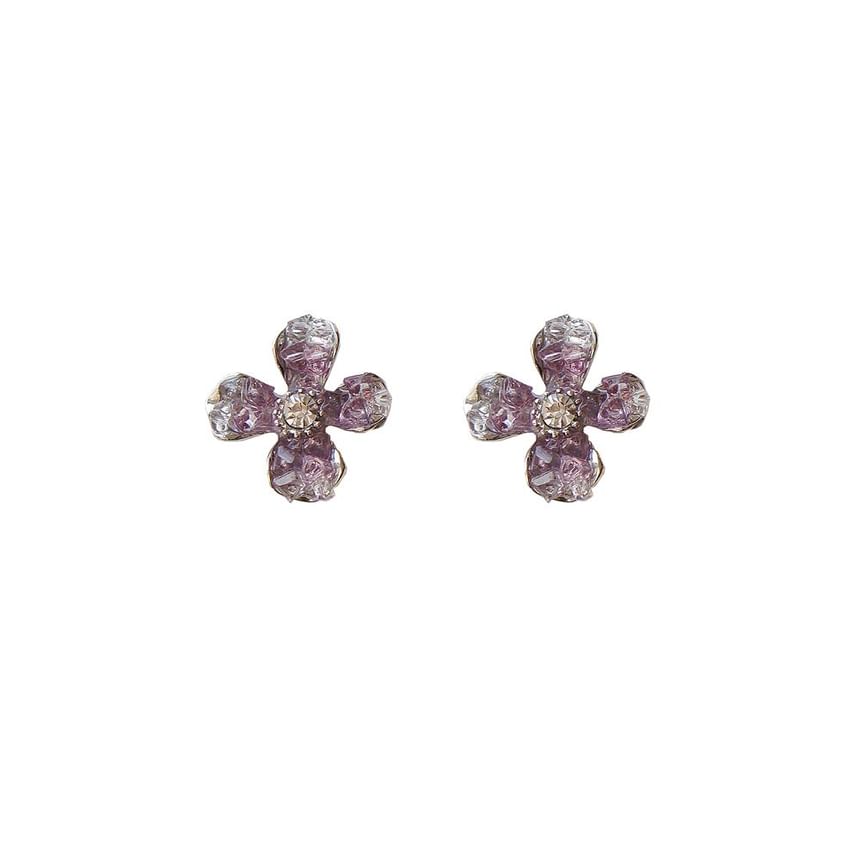 Stud Earring / Flower Clip On Rhinestone