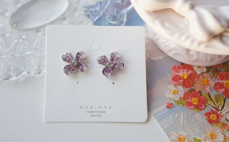 Stud Earring / Flower Clip On Rhinestone