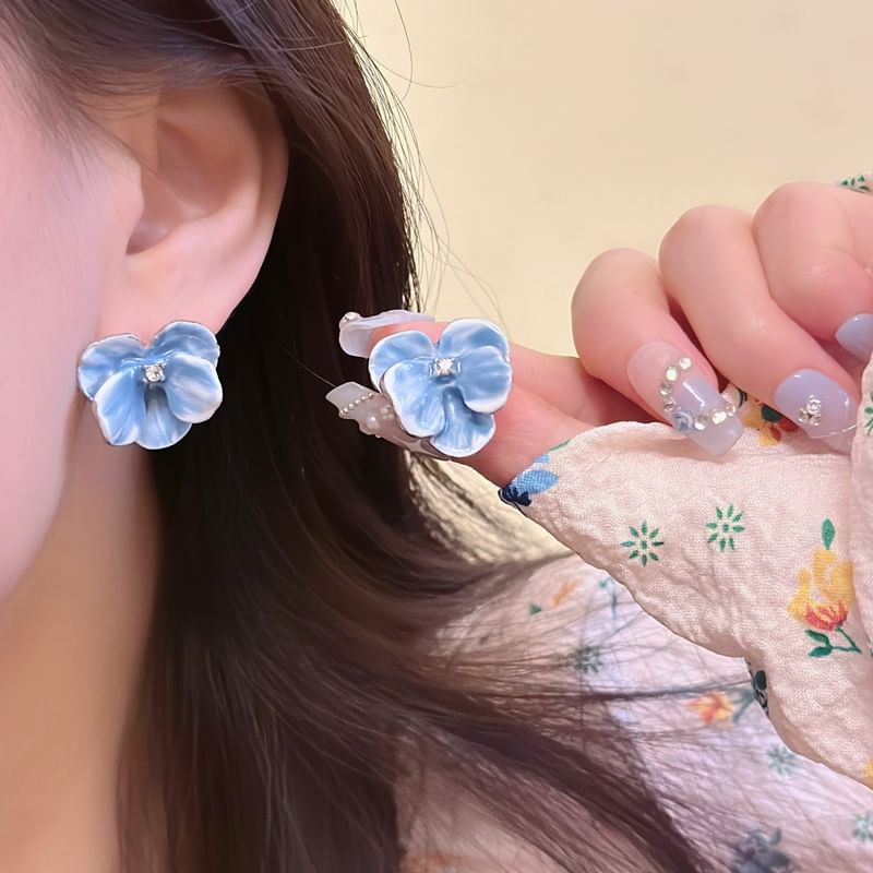 Enamel Clip On Orchid / Stud Earring