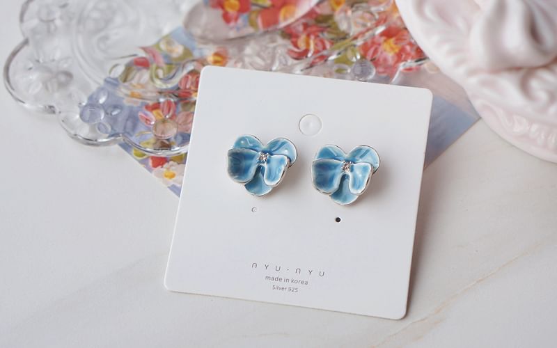 Enamel Clip On Orchid / Stud Earring