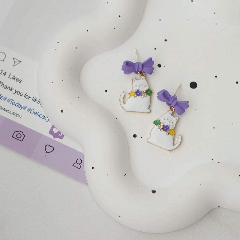 On Earring Drop Bow Clip Cat /