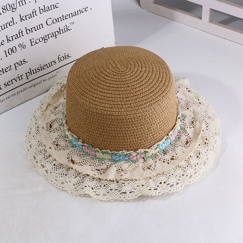 Lace Flower Hat Embroidered Boater Trim