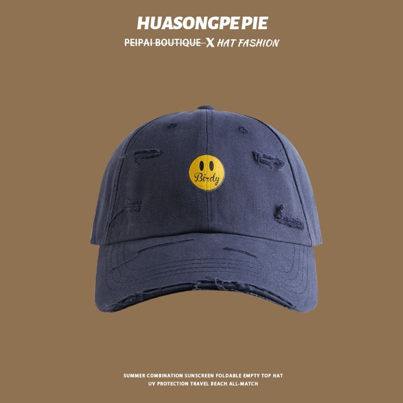 Baseball Cap Smiley Print Face Distressed