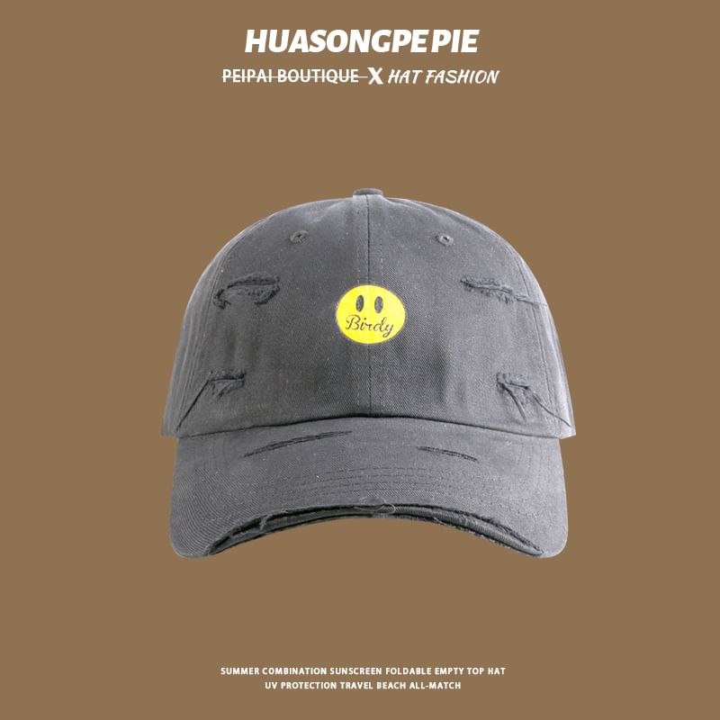 Baseball Cap Smiley Print Face Distressed