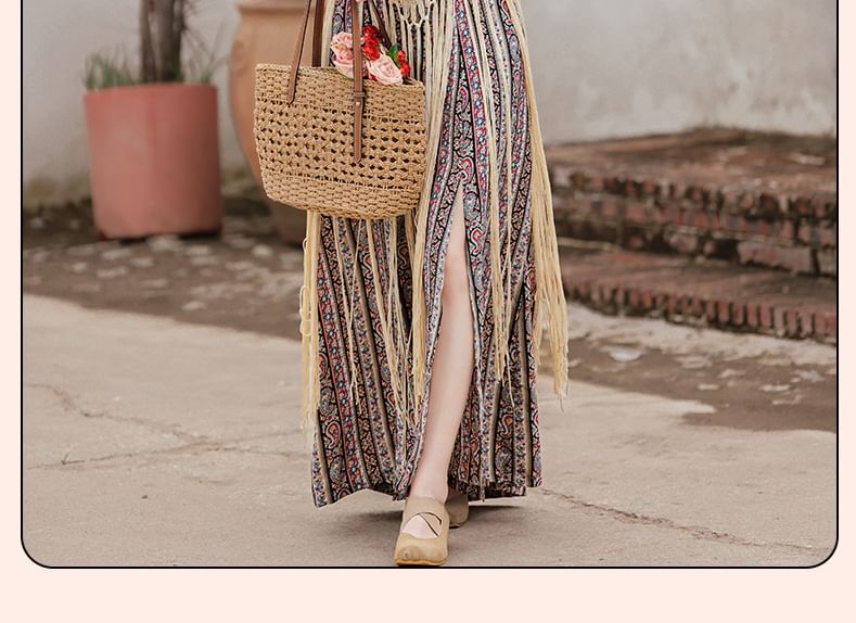 Plain Crochet Knit Midi Pinafore Dress / Spaghetti Strap Patterned Maxi Sundress / Set