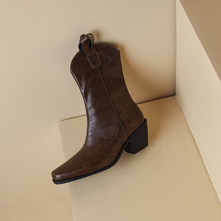 Chunky Boots Mid-Calf Heel