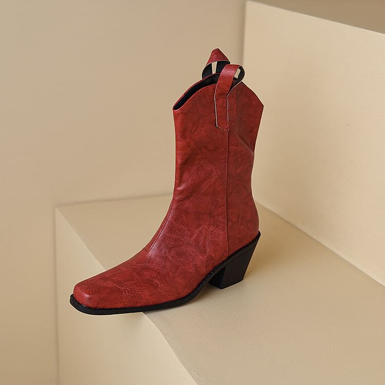 Chunky Boots Mid-Calf Heel
