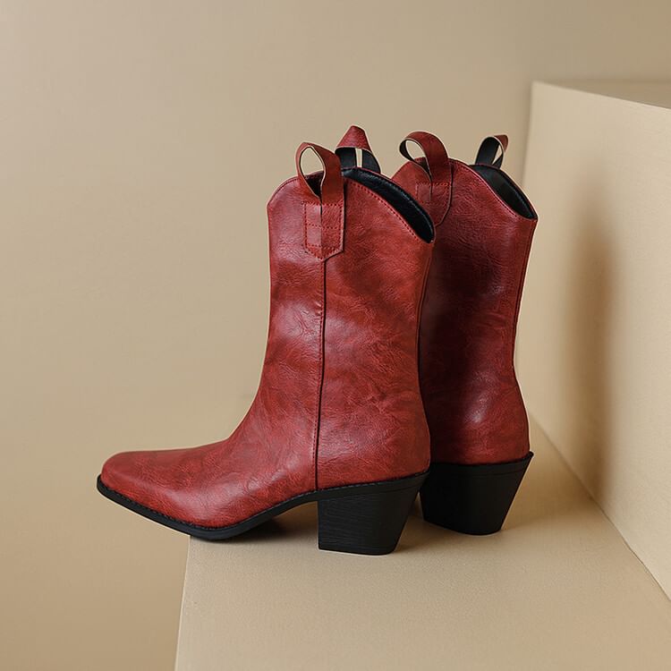 Chunky Boots Mid-Calf Heel