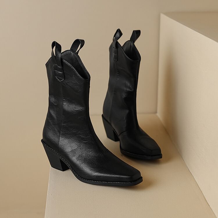 Chunky Boots Mid-Calf Heel