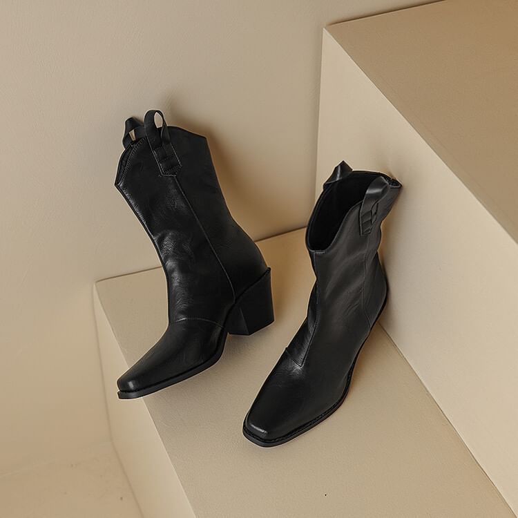 Chunky Boots Mid-Calf Heel