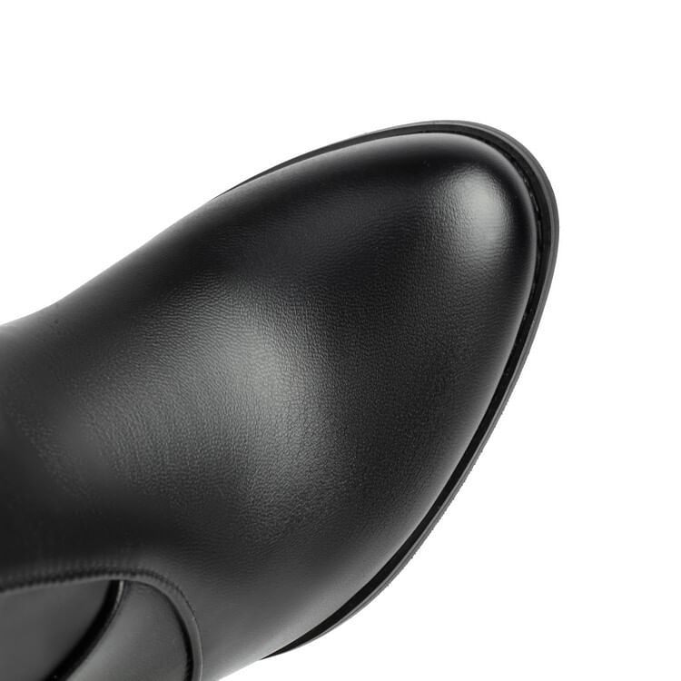 Mid-Calf Boots Buckled Chunky Heel