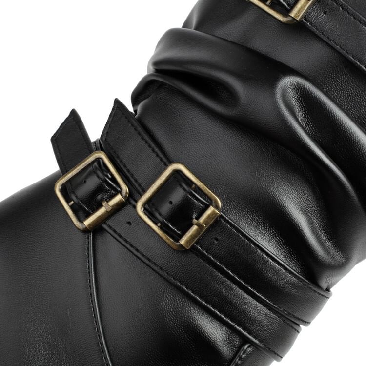 Mid-Calf Boots Buckled Chunky Heel