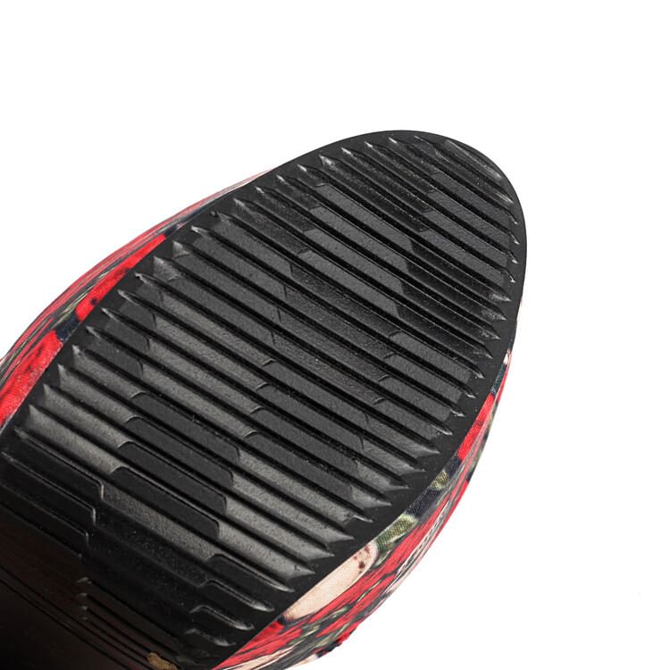 Floral Heel Ankle Stiletto Lace-Up Boots Platform