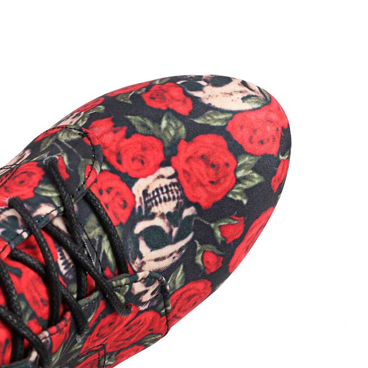 Floral Heel Ankle Stiletto Lace-Up Boots Platform