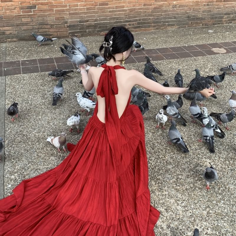 Plain V-Neck Sleeveless Dress A-Line Maxi