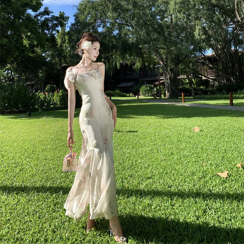 Dress Strap Maxi Floral Spaghetti Mermaid