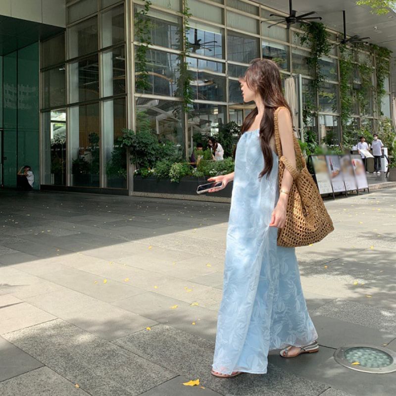 Sundress Leaf Spaghetti Strap Maxi Print