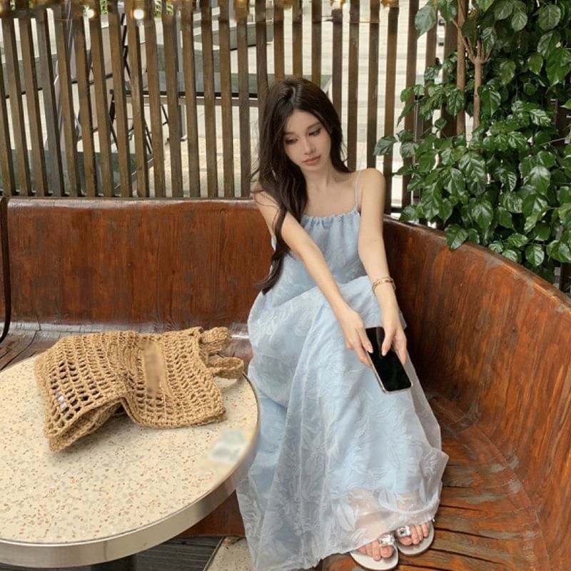 Sundress Leaf Spaghetti Strap Maxi Print