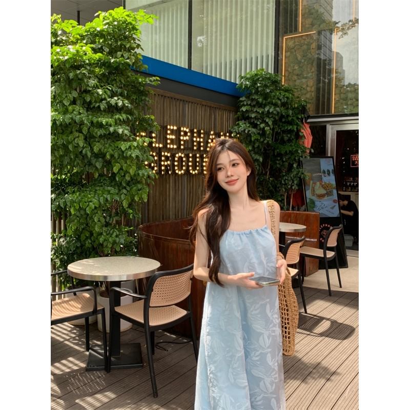 Sundress Leaf Spaghetti Strap Maxi Print