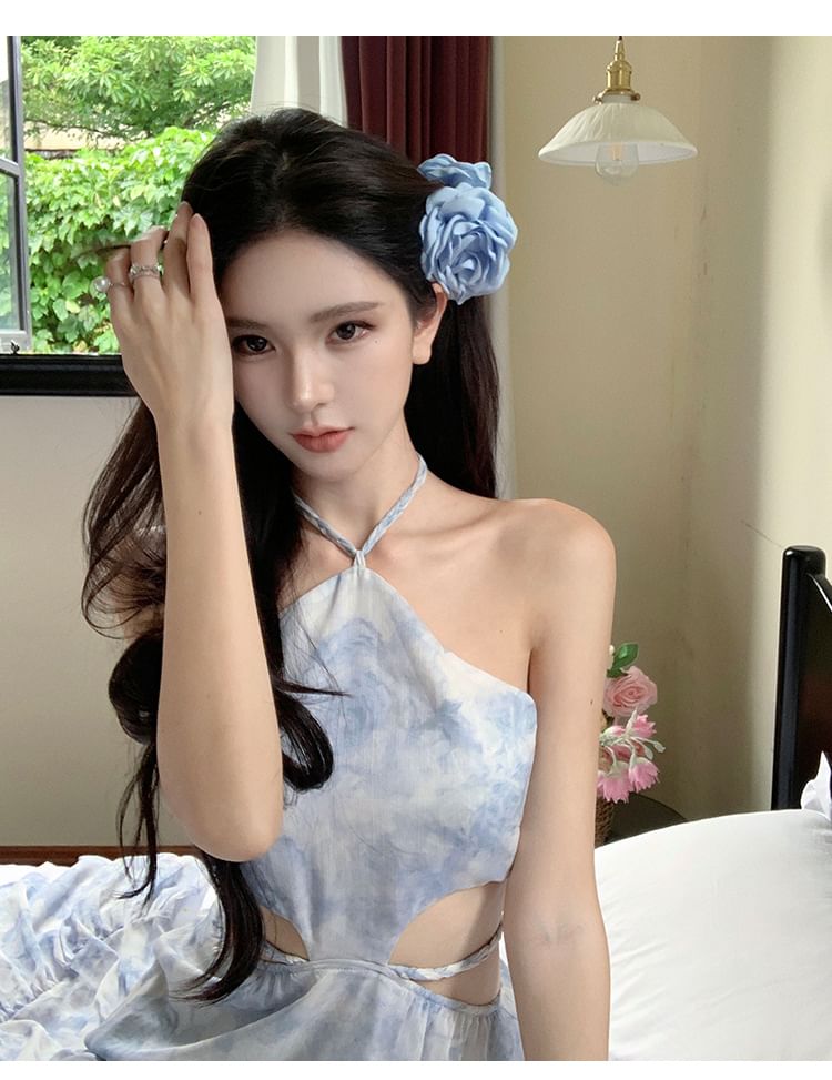 Cutout A-Line Floral Maxi Dress Halter