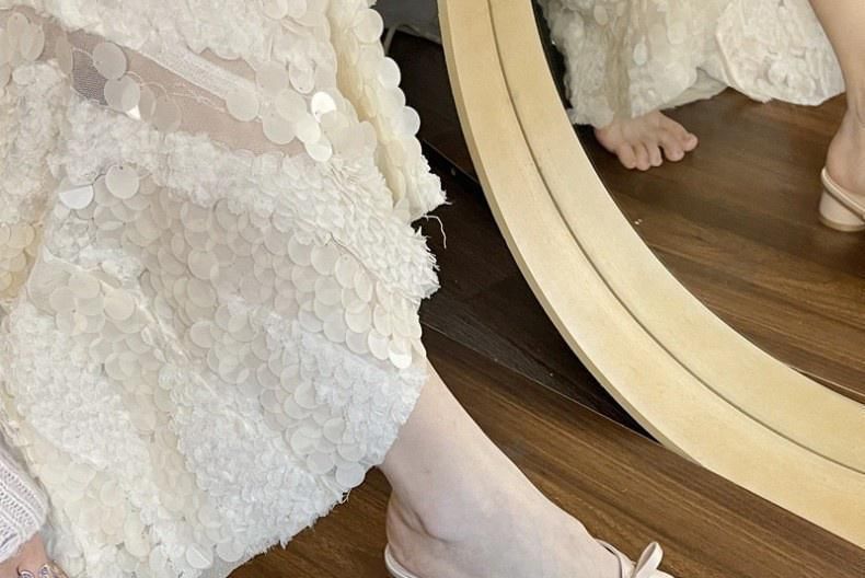 Square Accent Heel Sandals Leather Faux Toe Chunky Bow Plain