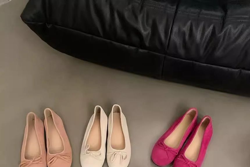 Plain Flats Suede Bow Accent Faux