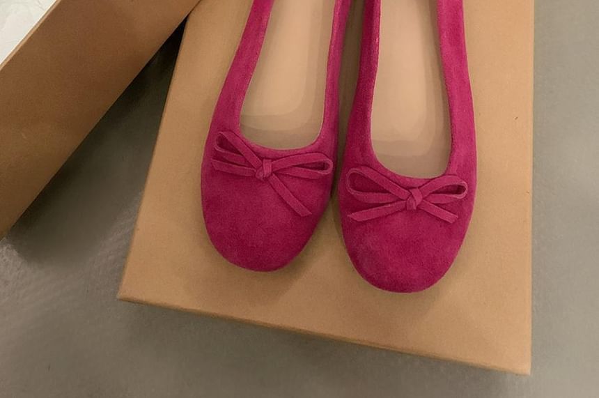 Plain Flats Suede Bow Accent Faux