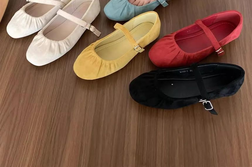 Ruched Faux Jane Suede Mary Plain Flats