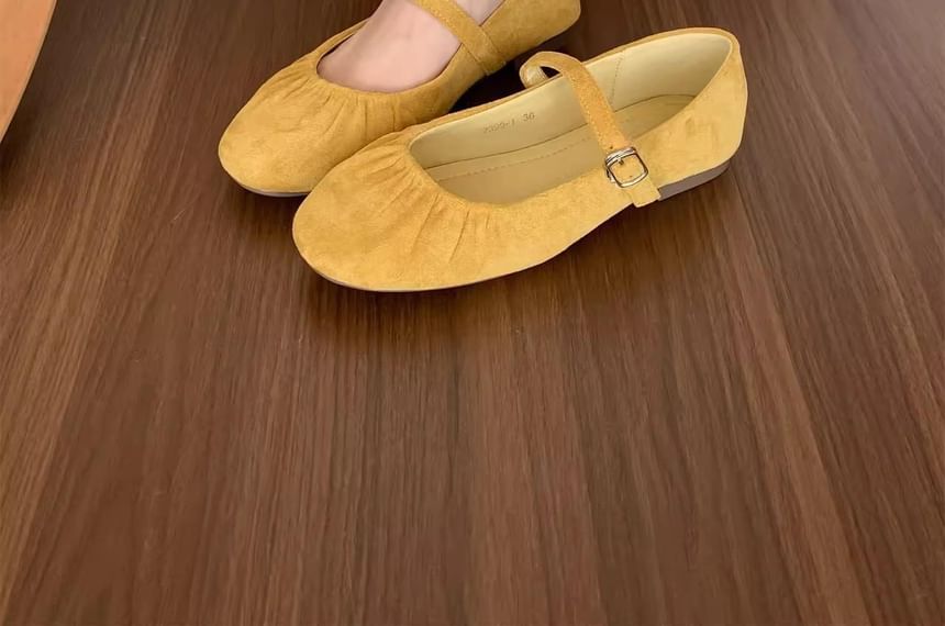 Ruched Faux Jane Suede Mary Plain Flats